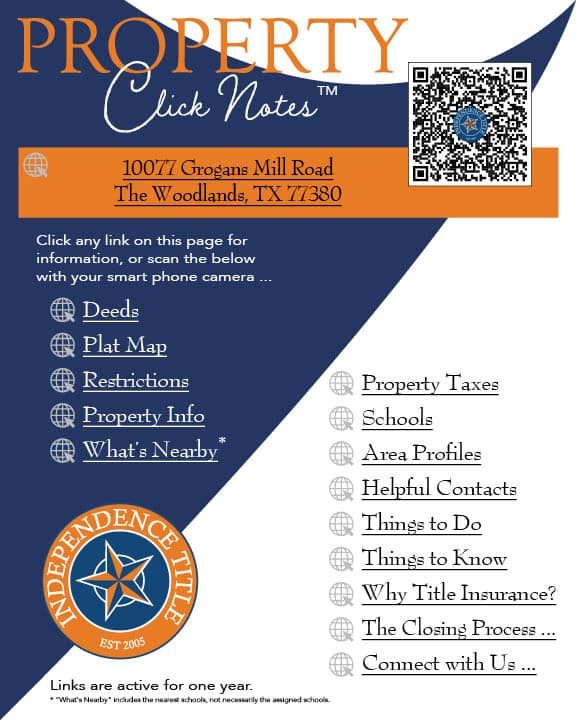 Property Click Notes: Links for information and contacts.