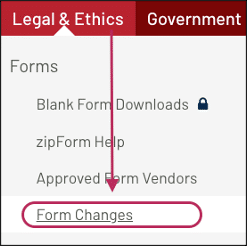 Government Legal and Ethics forms menu screenshot