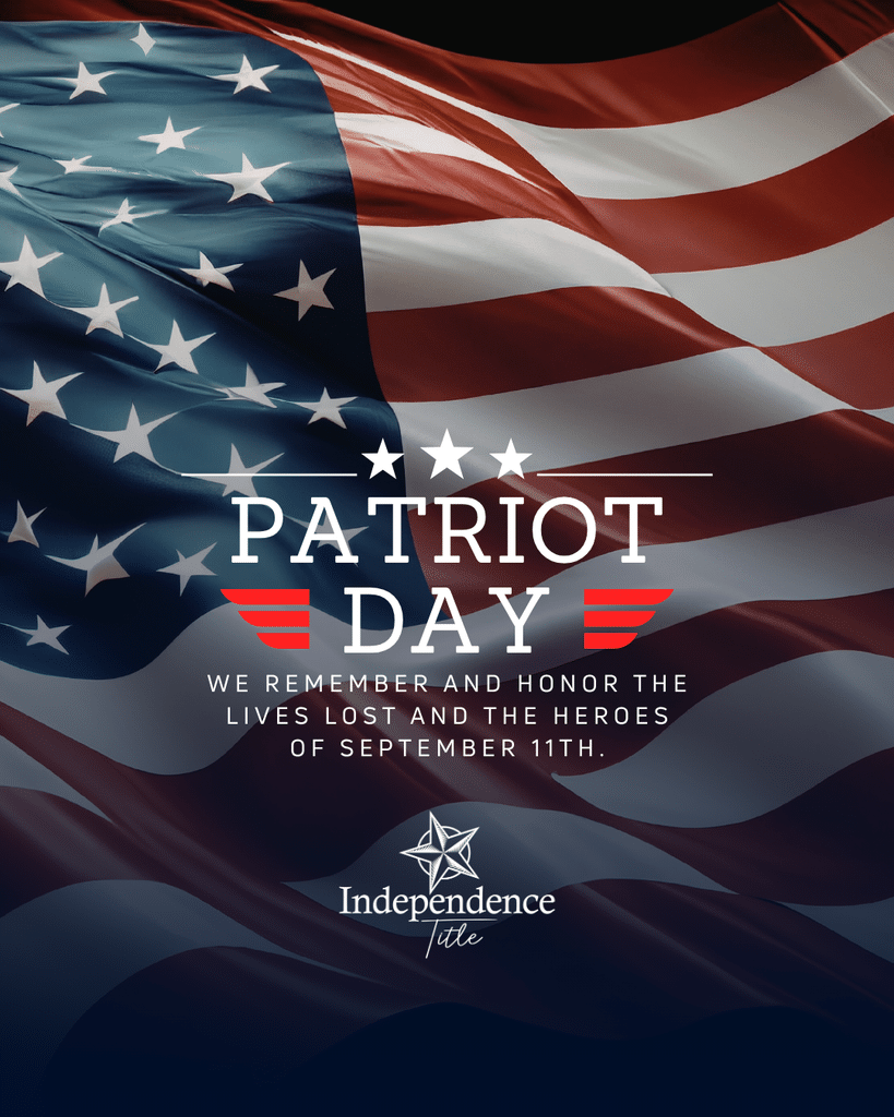 Patriot Day tribute over waving American flag